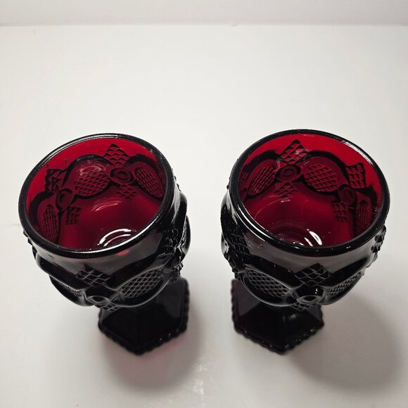 Vintage Avon 1876 Cape Cod Collection Ruby Red Set Of 2 Cordial Glasses - Picture 2 of 10